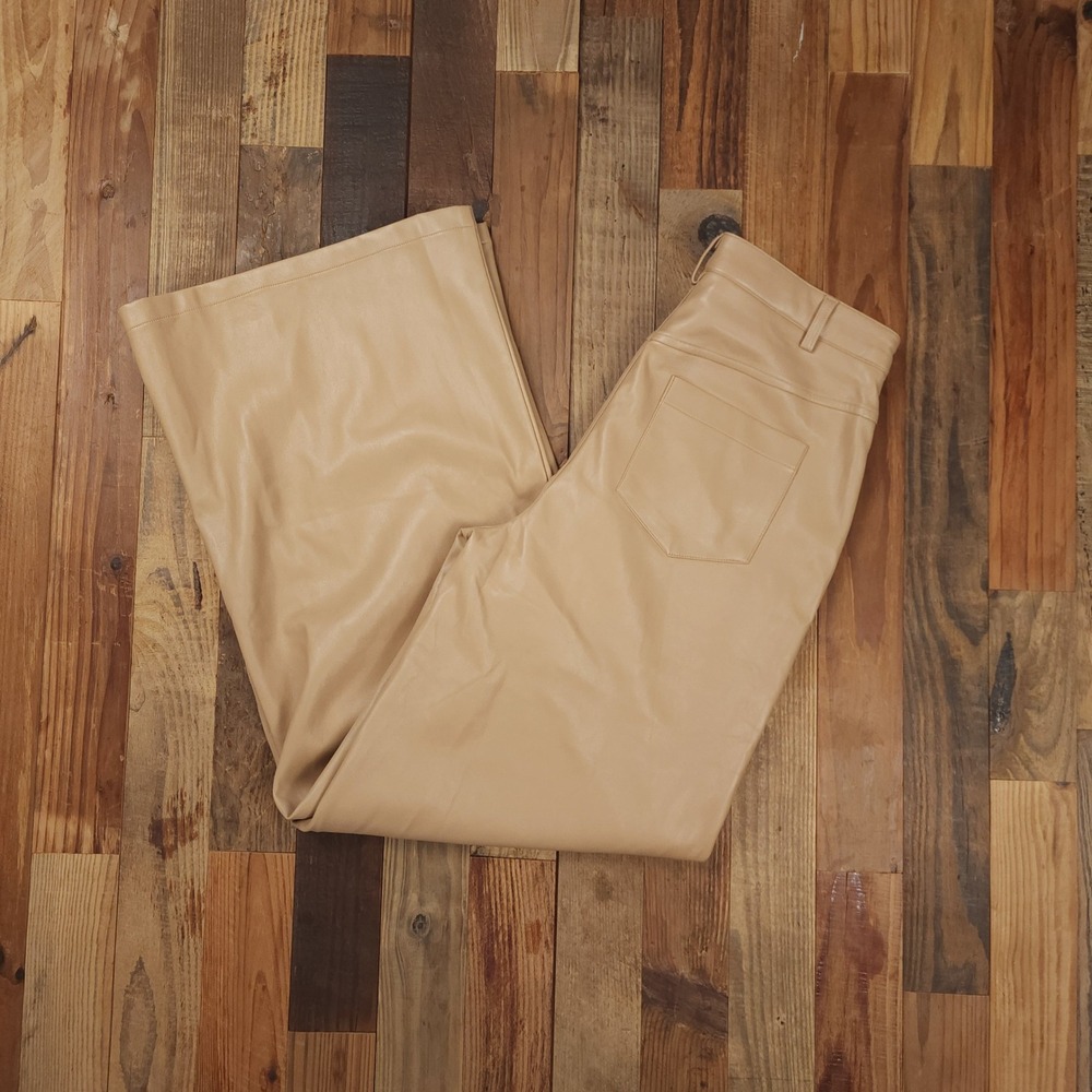 Lane 201 Tan Faux Leather Wide Leg Pants High Waist Pockets P16640LA Medium